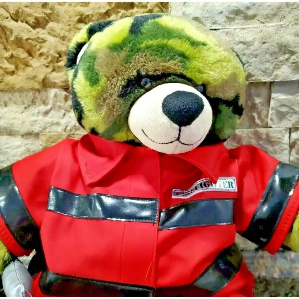 Build a Bear BAB Army Military  Camouflage Teddy Bear In Firefighter Gear
